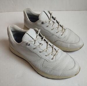 ECCO ST 1 M Men's Sneakers Lace Up Leather White Perforated Shoes Grey 11 Logo
